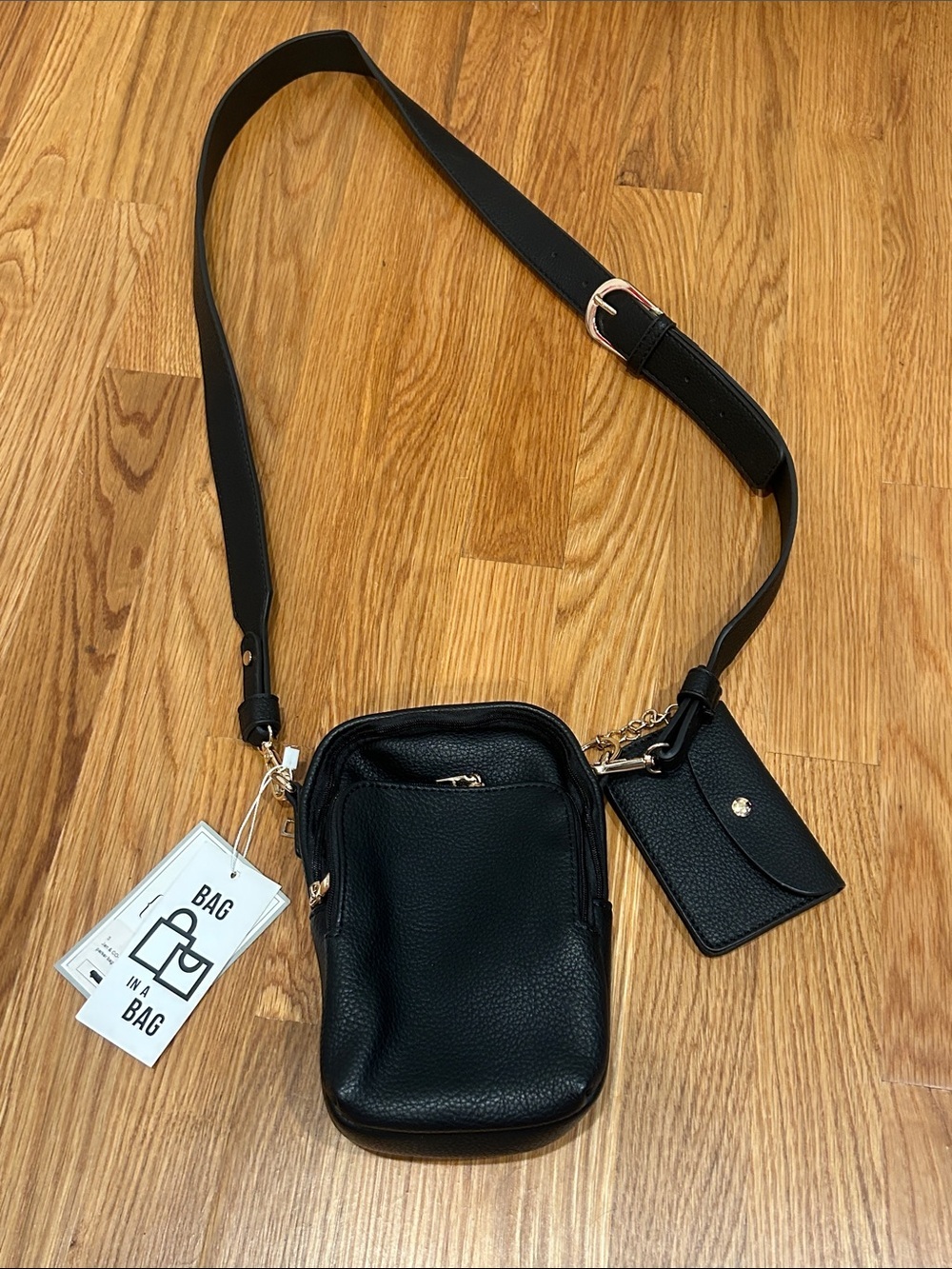 Jen & Co Compact Black Crossbody 3 compartment Bag & Detachable Card Wallet new